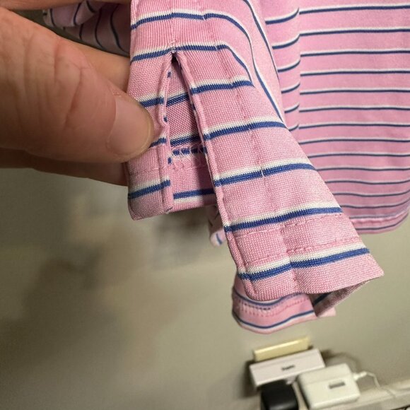 Holderness & Bourne Polo Shirt Mens XLPink Blue Striped Sutton Collins Golf - Picture 8 of 8